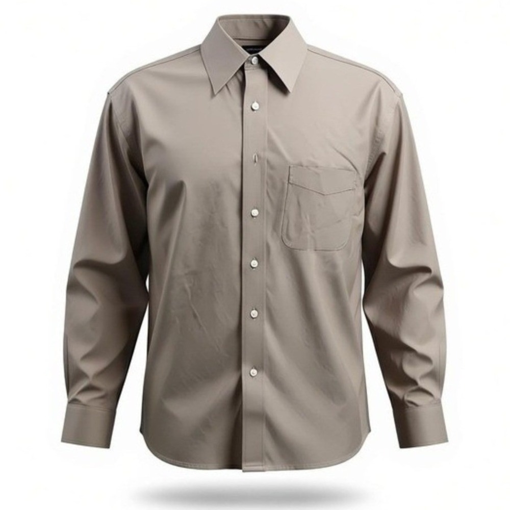 Roundtree & Yorke Gold Label Men's 17.5-33 Taupe Dress‎ Shirt Cotton Twill